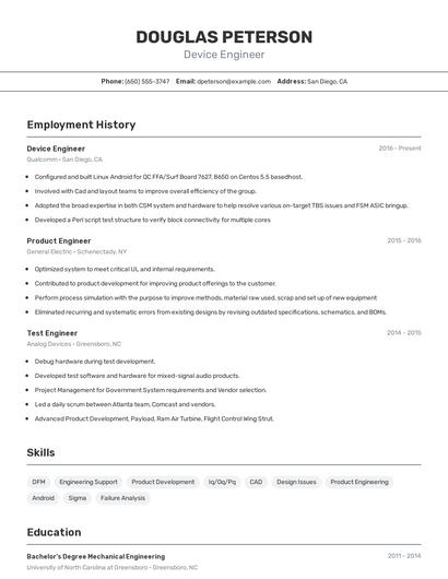 Device Engineer Resume