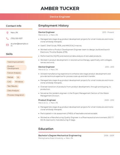 Device Engineer Resume