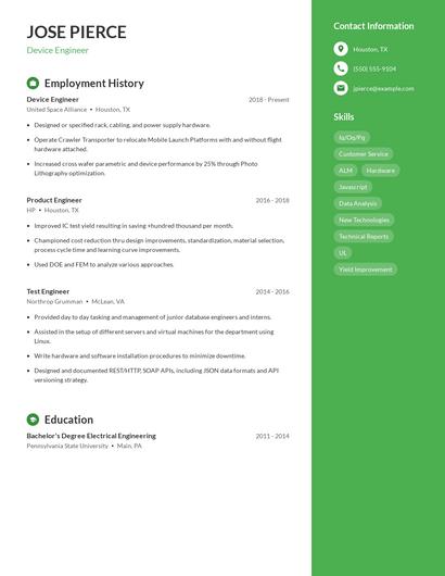 Device Engineer Resume