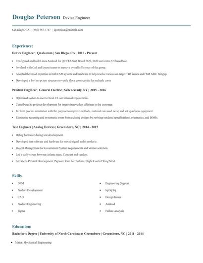 Device Engineer Resume
