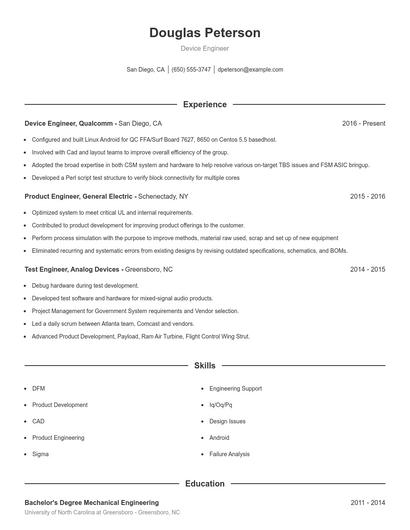Device Engineer Resume