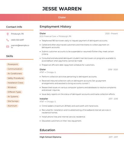 Dialer Resume