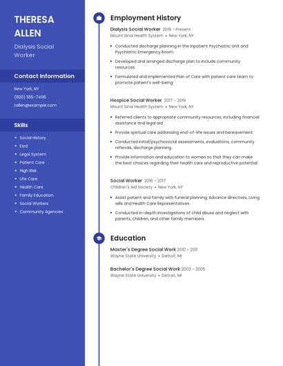 Dialysis Social Worker Resume