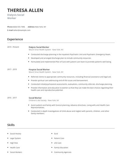 Dialysis Social Worker Resume