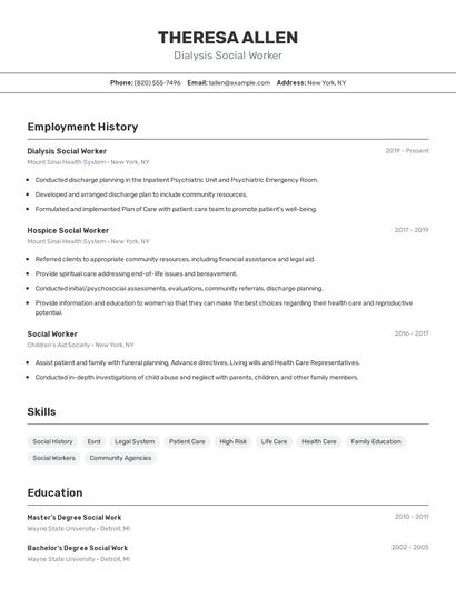 Dialysis Social Worker Resume