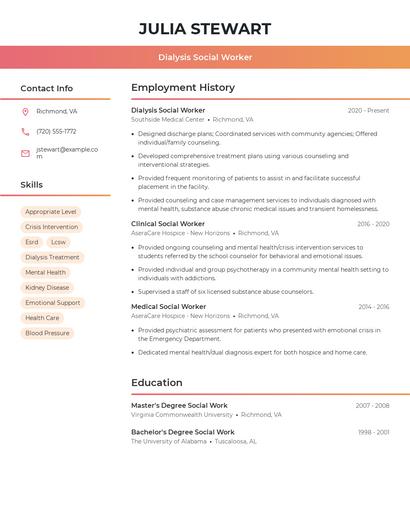 Dialysis Social Worker Resume