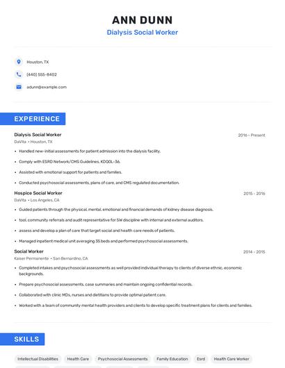 Dialysis Social Worker Resume