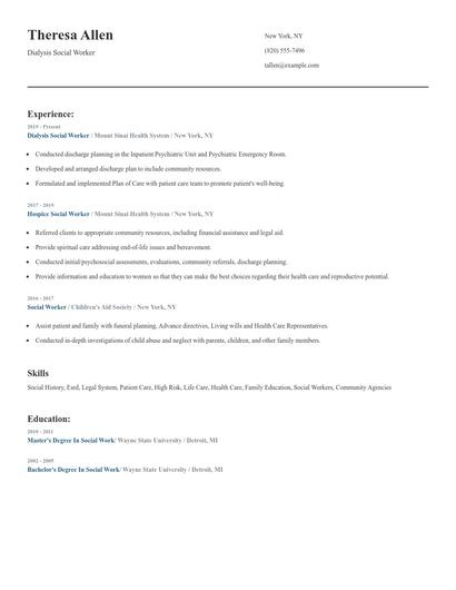 Dialysis Social Worker Resume