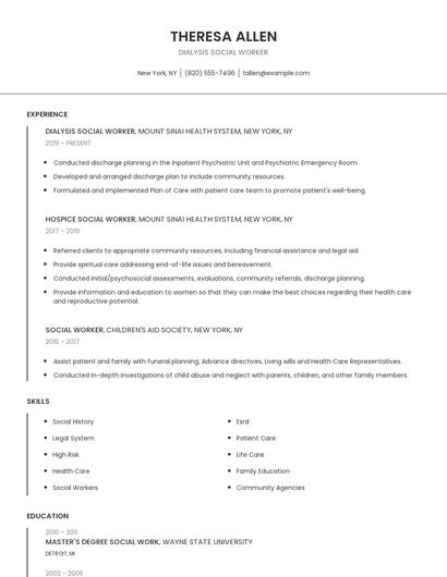 Dialysis Social Worker Resume