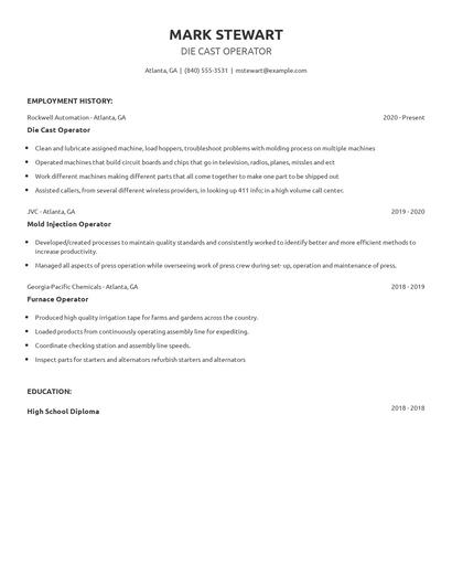 Die Cast Operator Resume