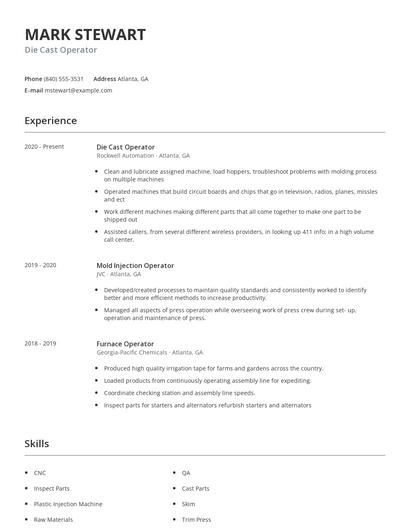 Die Cast Operator Resume