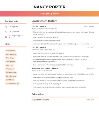 Die Cast Operator Resume