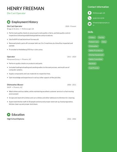 Die Cast Operator Resume