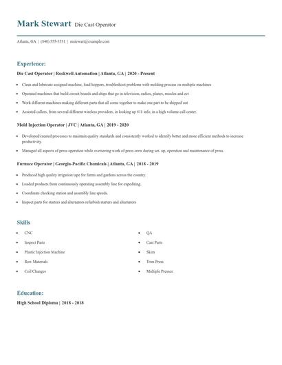 Die Cast Operator Resume