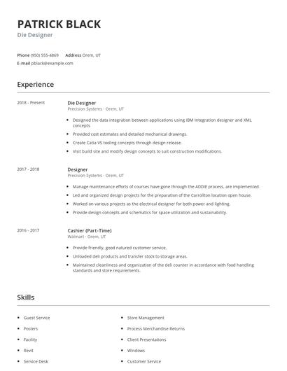 Die Designer Resume