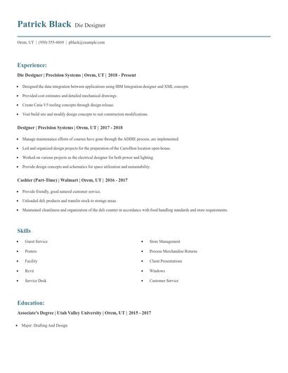 Die Designer Resume