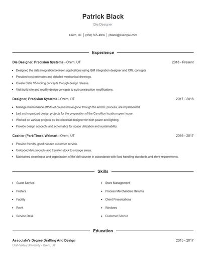 Die Designer Resume