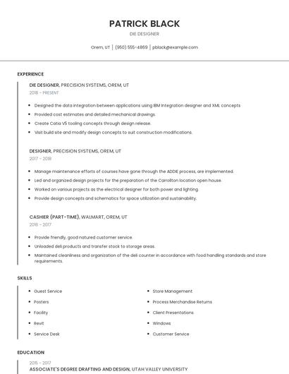 Die Designer Resume