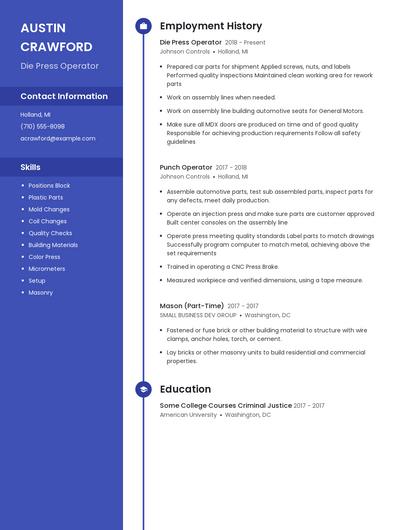 Die Press Operator Resume