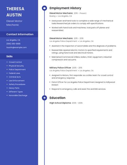 Diesel Motor Mechanic Resume