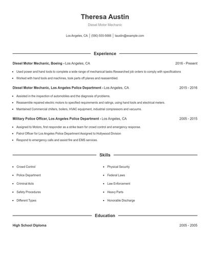 Diesel Motor Mechanic Resume