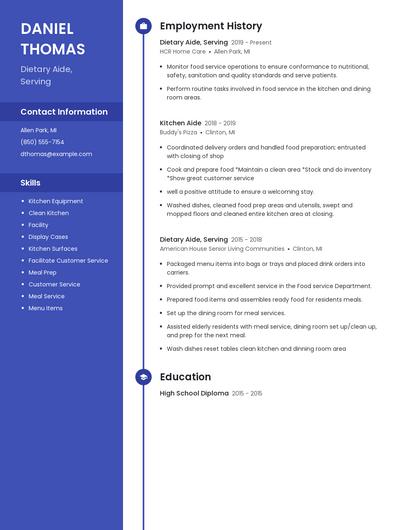 Dietary Aide, Serving Resume