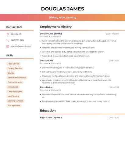 Dietary Aide, Serving Resume