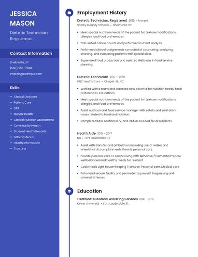 Dietetic Technician, Registered Resume