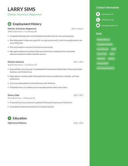 Dietetic Technician, Registered Resume
