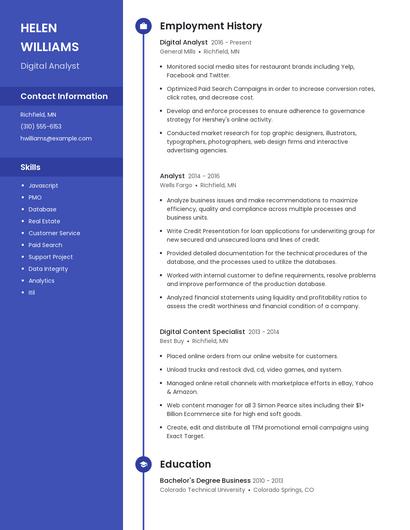 Digital Analyst Resume