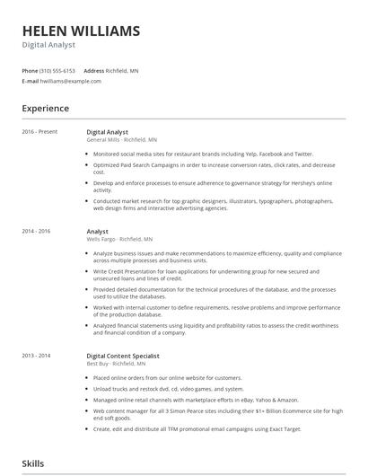 Digital Analyst Resume