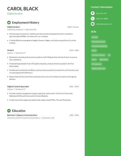 Digital Analyst Resume
