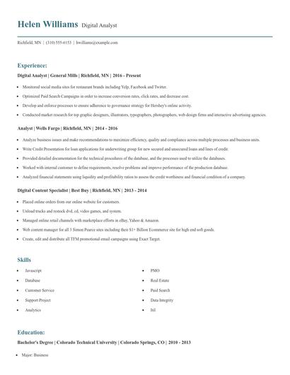Digital Analyst Resume