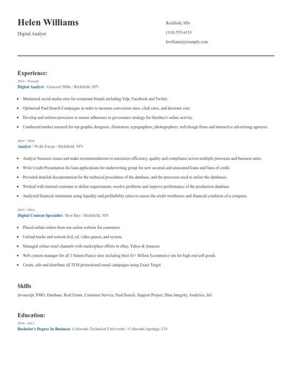 Digital Analyst Resume