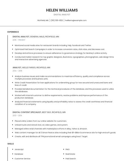 Digital Analyst Resume