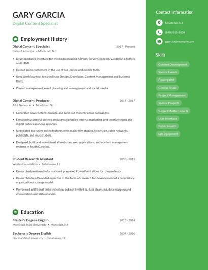 Digital Content Specialist Resume