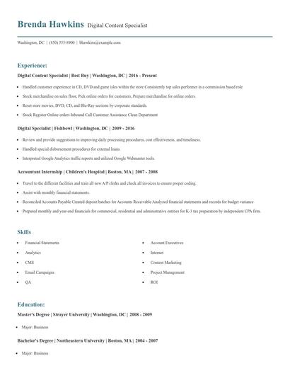 Digital Content Specialist Resume