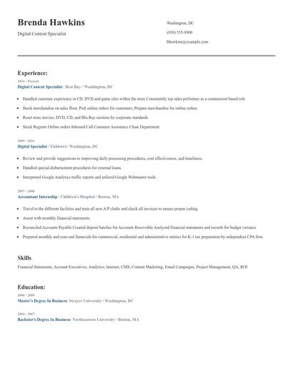 Digital Content Specialist Resume