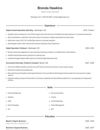 Digital Content Specialist Resume