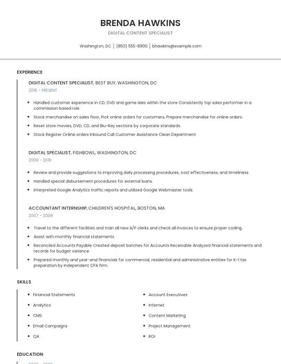Digital Content Specialist Resume