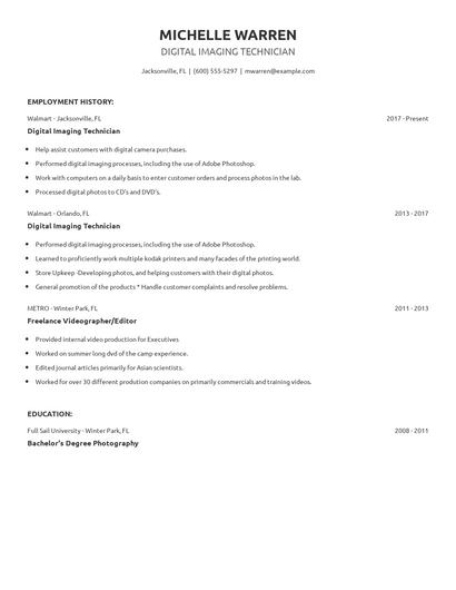 Digital Imaging Technician Resume