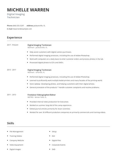 Digital Imaging Technician Resume