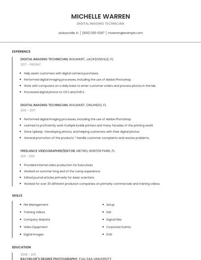 Digital Imaging Technician Resume