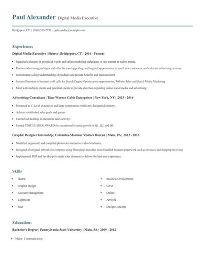 Digital Media Executive Resume