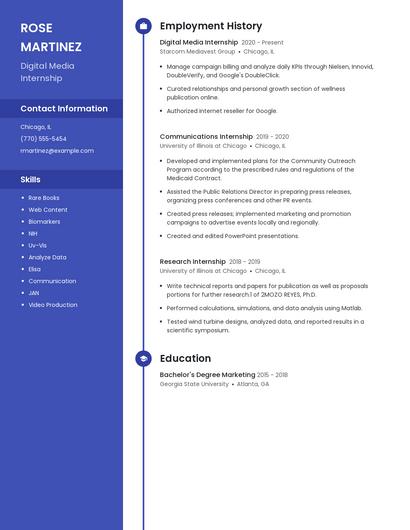 Digital Media Internship Resume