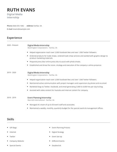 Digital Media Internship Resume