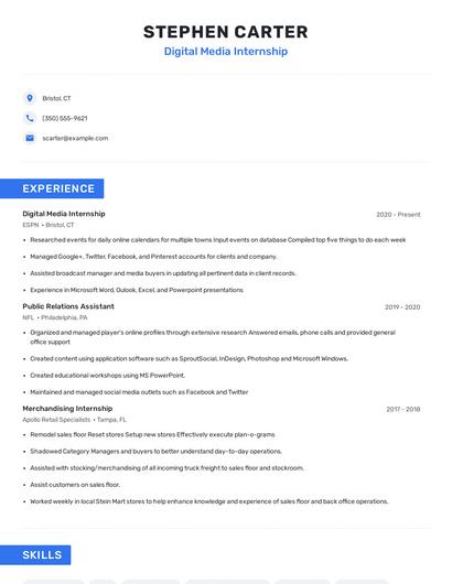 Digital Media Internship Resume