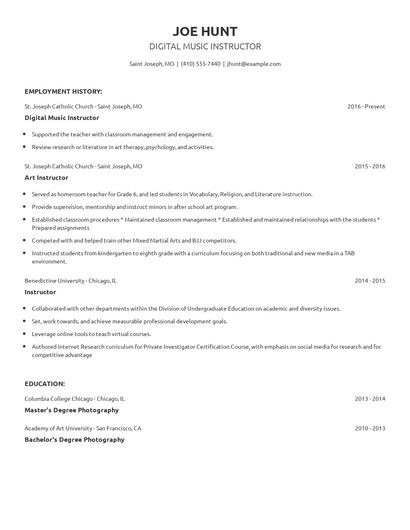 Digital Music Instructor Resume