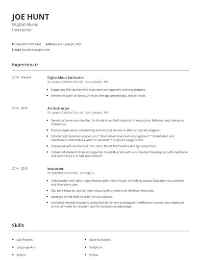 Digital Music Instructor Resume