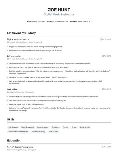 Digital Music Instructor Resume